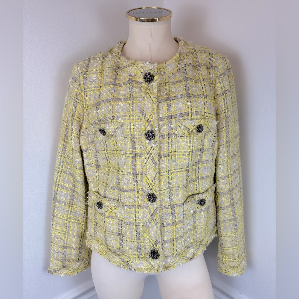 OLD NAVY Studio Spotlight Yellow & Cream Woven Boucle Tweed Blazer | Size Large